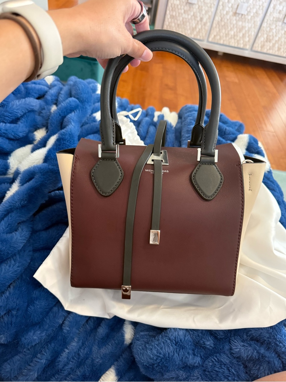 Michael Kors Collection Burgundy and Black Leather Satchel